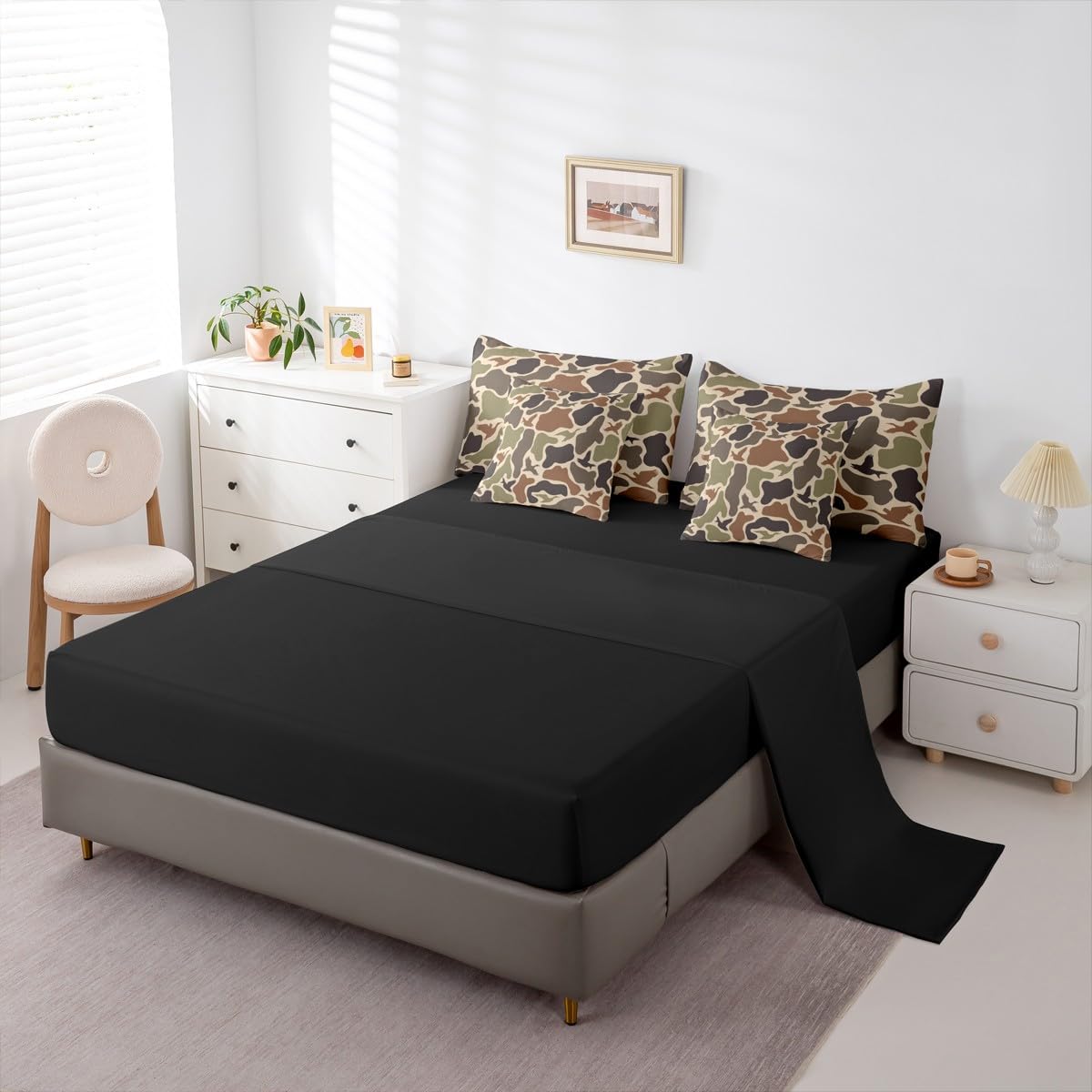 Erosebridal Green Camo 7 Pcs Comforter Set Full Duck Huner Bedding Set Army Hunting Comforter for Teens Men Camouflage Military Bed in A Bag Sheet Set Boys Wild Woodland Rustic Bedroom Decor