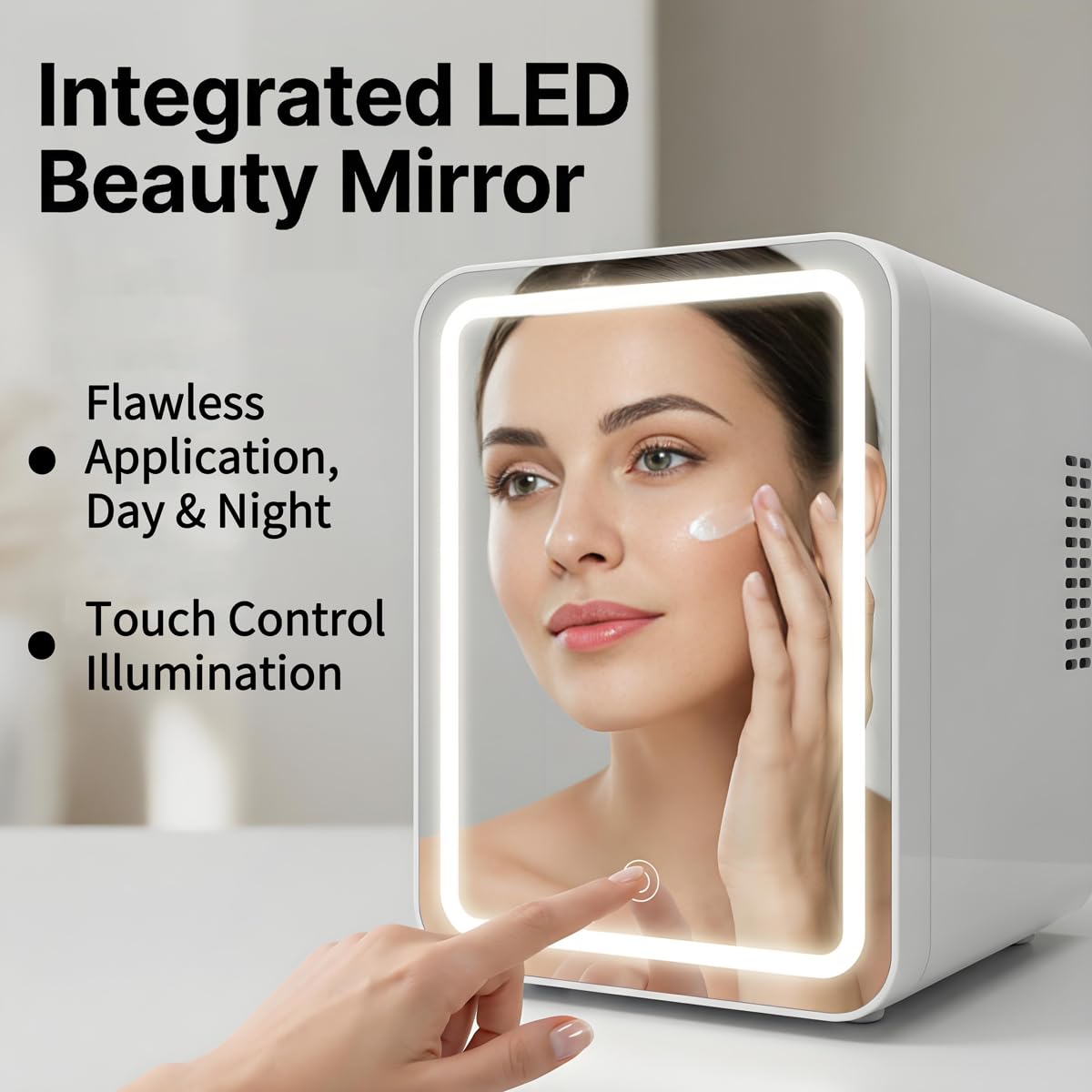 Lispin Mini Fridge for Bedroom, 4L Skincare Fridge with Dimmable LED Light Mirror for Dorm & Office, Portable Cooler & Warmer Small Compact Refrigerator for Skincare, Makeup and Cosmetics