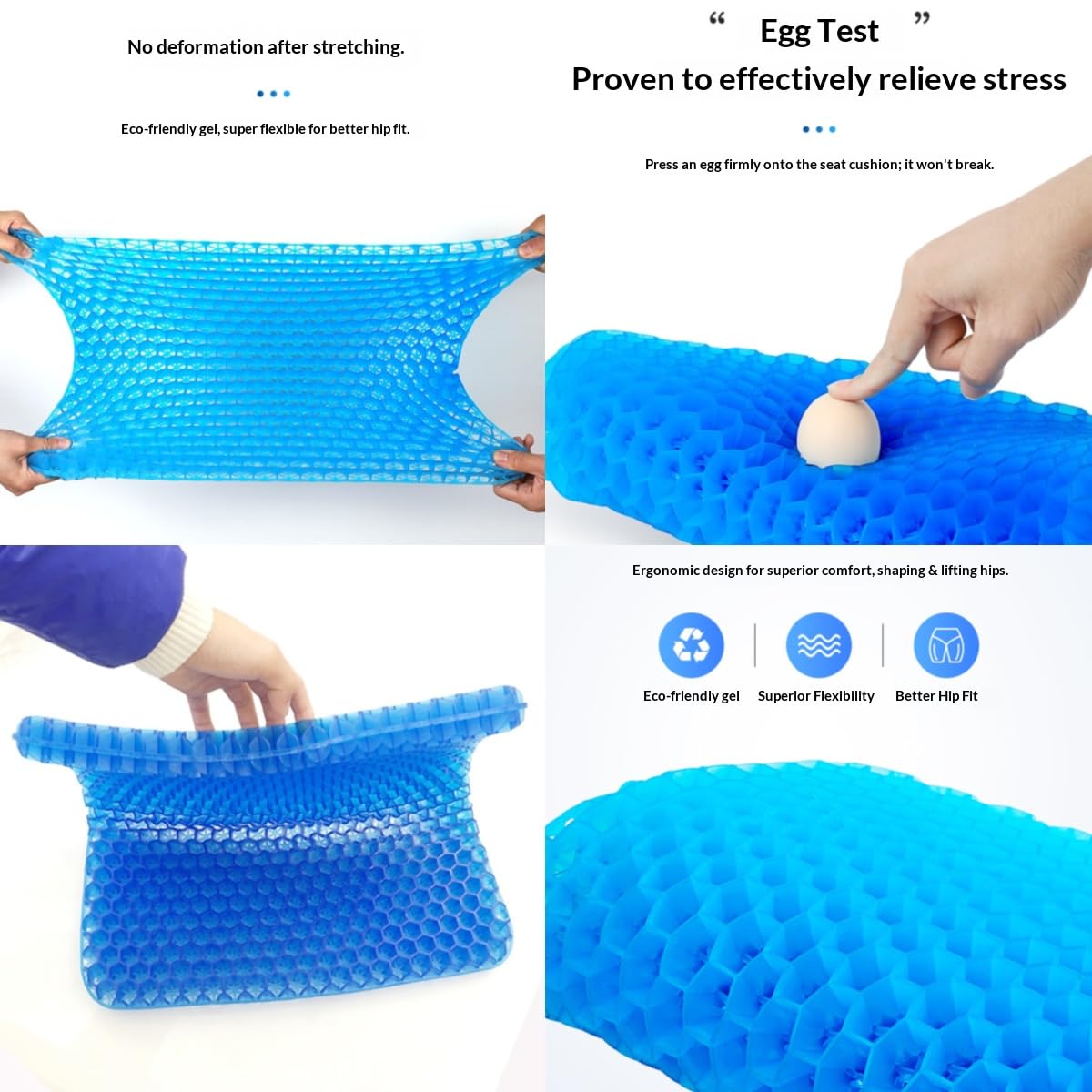 VEADONS Jumbo Gel Seat Cushion for Long Sitting, 20x20x1.9 inch Thick Honeycomb Wheelchair Cushion for Hip & Back Pain Relief, Breathable Non-Slip Chair Pad for Office, Car & Recliner