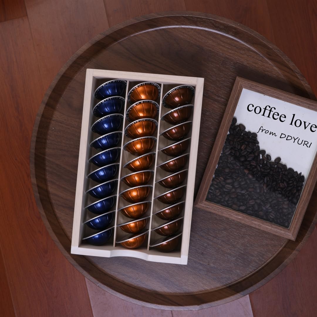 DDYURI Coffee Pods Storage Drawer Holder for Capsules - Multi Functional Desk Organizer Drawers For K cups Coffee Maker Brew - Kitchen Mini Wooden Box Chest Sideboard Counter Organization CF1D2C Dark