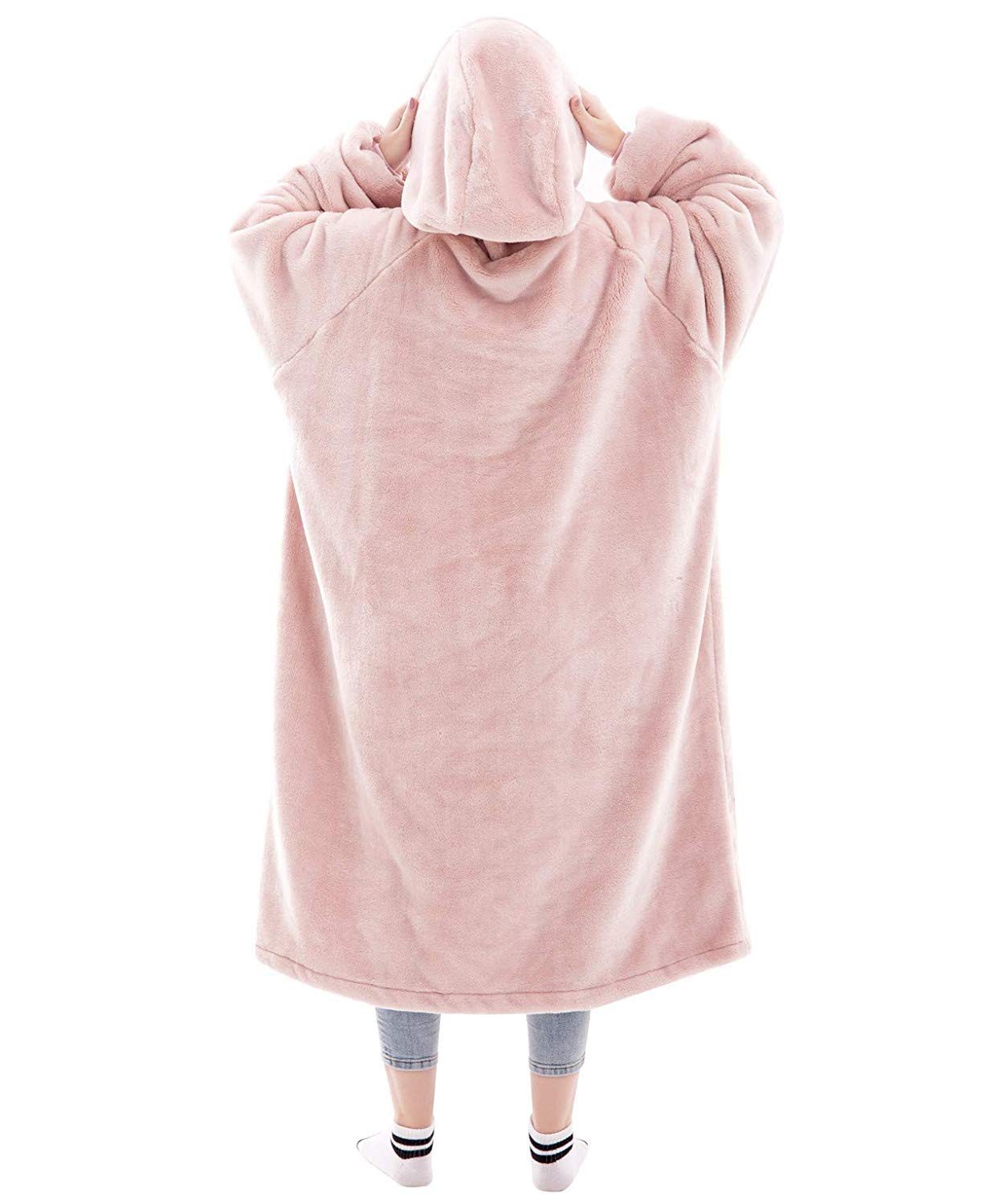 Waitu Wearable Blanket Sweatshirt Gifts for Women and Men, Super Warm and Cozy Giant Blanket Hoodie, Thick Flannel Blanket with Sleeves and Giant Pocket - Pink