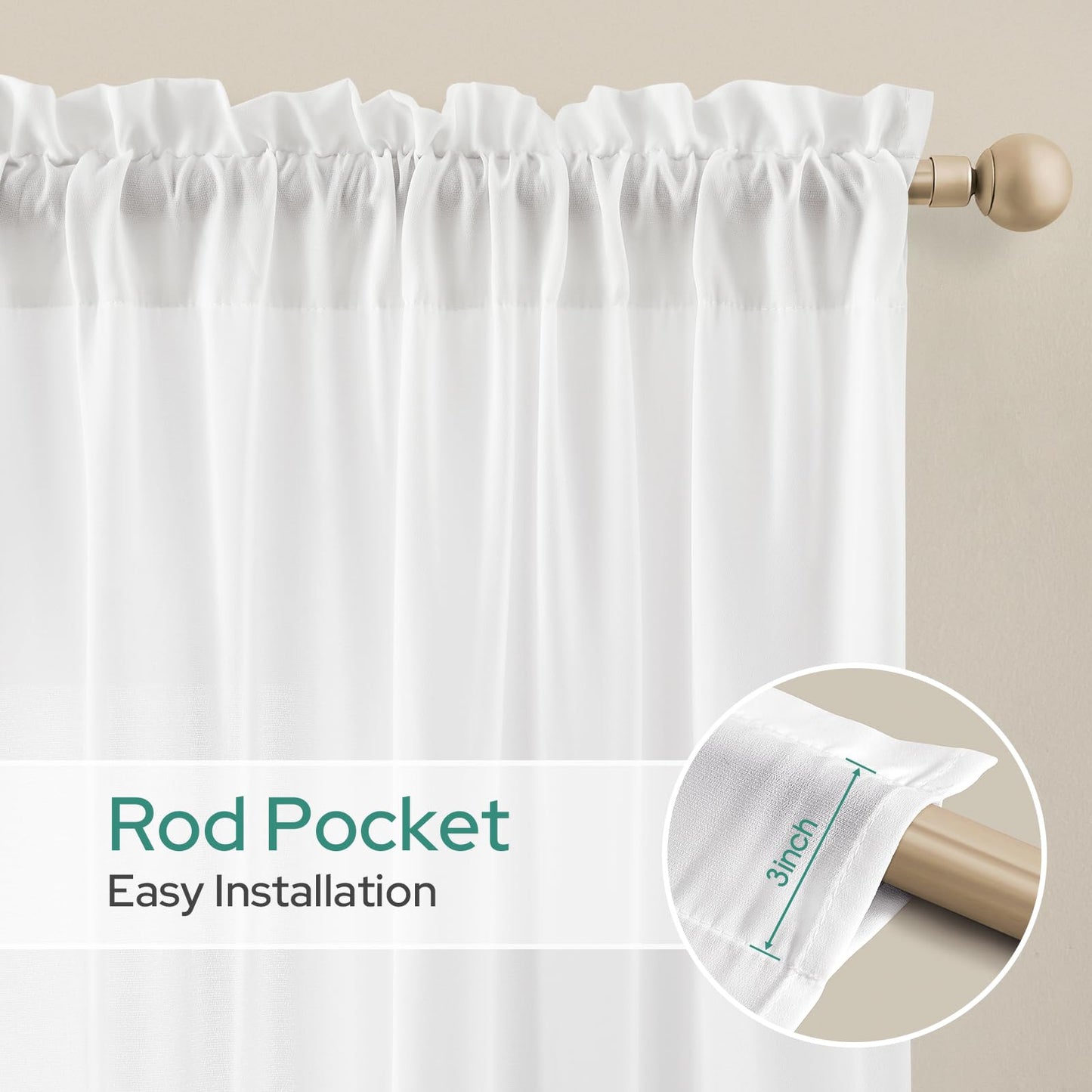 HOMEIDEAS Non-See-Through White Privacy Semi Sheer Curtains 84 Inches Long 2 Panels Set Light Filtering Curtains for Living Room Bedroom Drapes,W52xL84