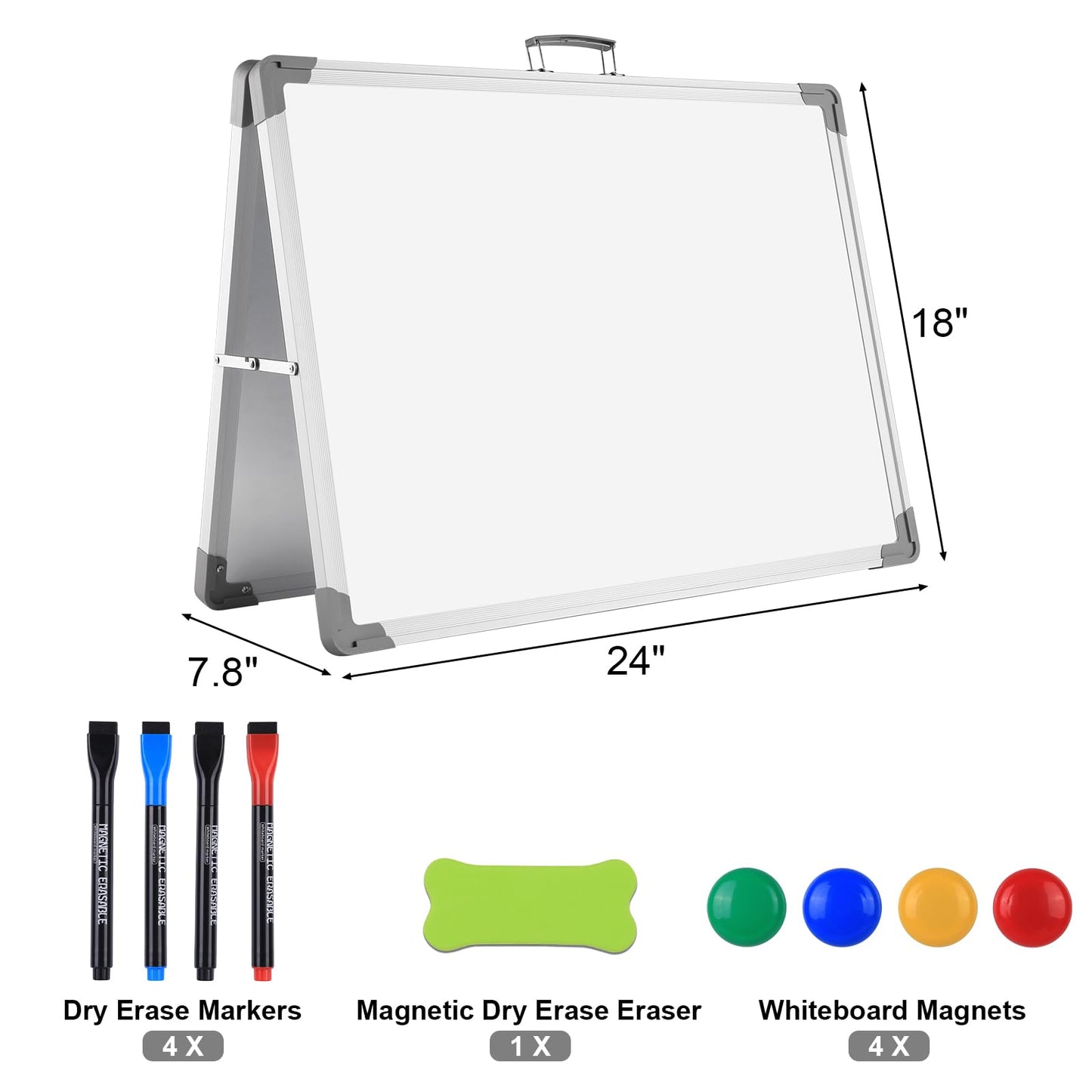 White Board Dry Erase 24" x 18", Magnetic Portable Foldable Whiteboard Double Sided Desktop Dry Erase Board Easel on Table Top with Holder for Classroom, Office, Homeschooling, School Supplies