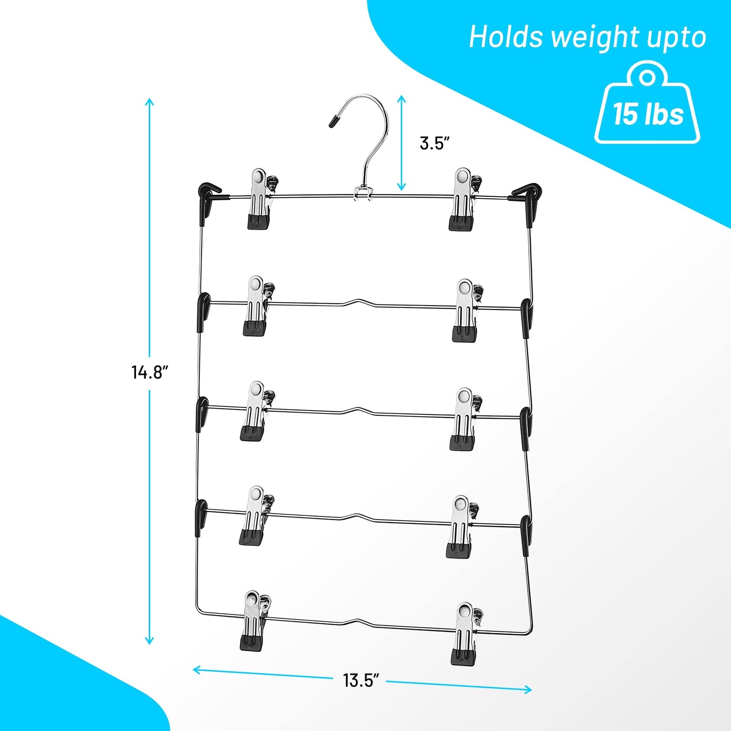 DEILSY™ 5-Tier Skirt Hangers with Clips (3 PK) Pant Space Saving Multiple in one Clothes with Clip Multiple Pants Hanger for Closet Bottom Hangers Metal Hanger with Clips