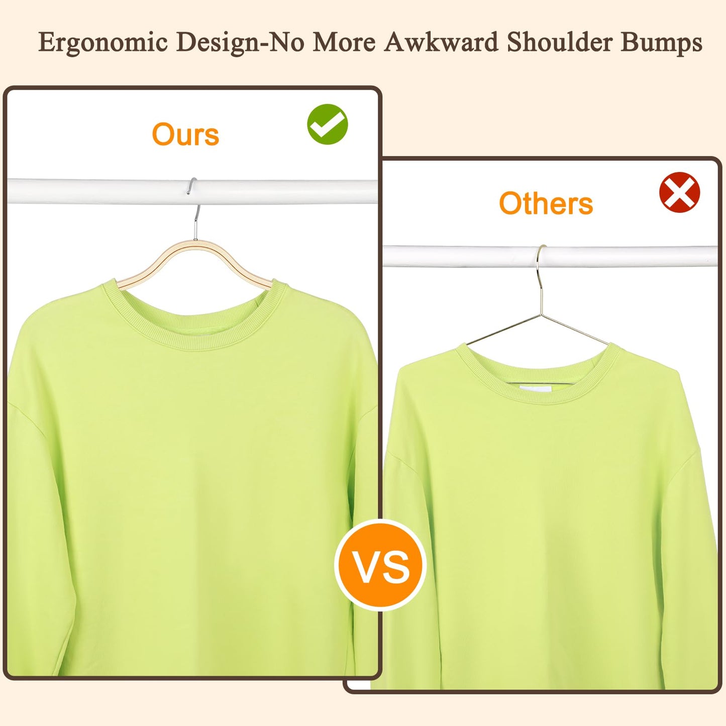 TOPIA HANGER Sleek Wooden Hangers with Non-Slip Rubber Grips, Sweater Hangers No Shoulder Bump, Lightweight Clothes Hangers 30-Pack, 360° Swivel Hook and Pants Bar-CT63N30