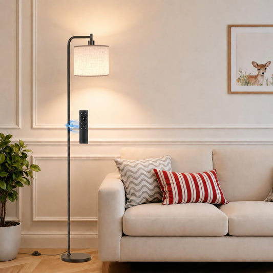 SIBRILLE Floor Lamp with Linen Shade, Dimmable Tall Standing Lamp with Remote Control & 3 Color Temperatures, Modern Corner Floor Lamps for Living Room Bedroom Office, 9W LED Bulb Included