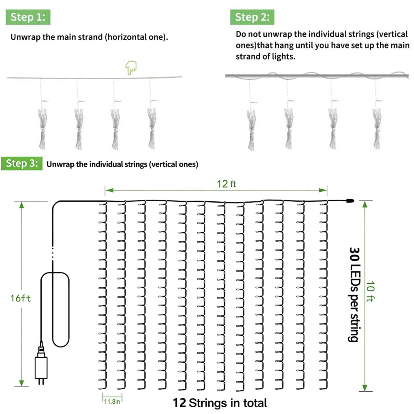Solhice LED Curtain Lights Outdoor 50ft x10ft, 1000 LED Plug in Hanging String Lights Indoor Bedroom, Twinkle Light Backdrop for Outside Wedding Decor, Warm White (Not Connectable)