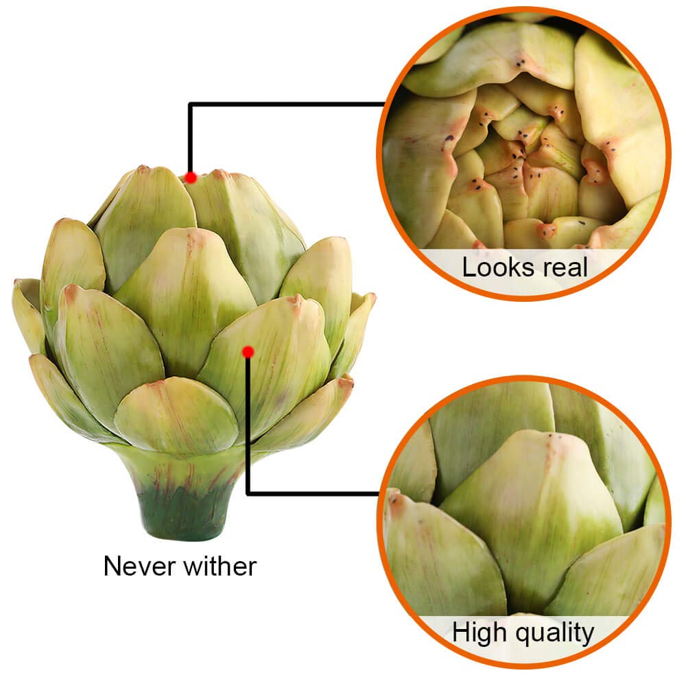 GiftYou 6-Pack Large Artificial Artichoke Fake Vegetables and Fruits for Kitchen Decorations (Green)
