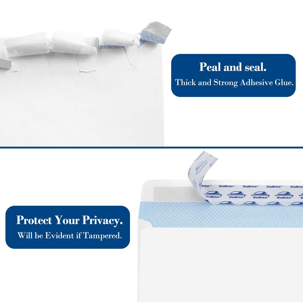 ValBox 500 Count #10 Security Self-Seal Envelopes Windowless Design Security Tint Pattern for Secure Mailing 4-1/8x9-1/2",White Business Envelopes