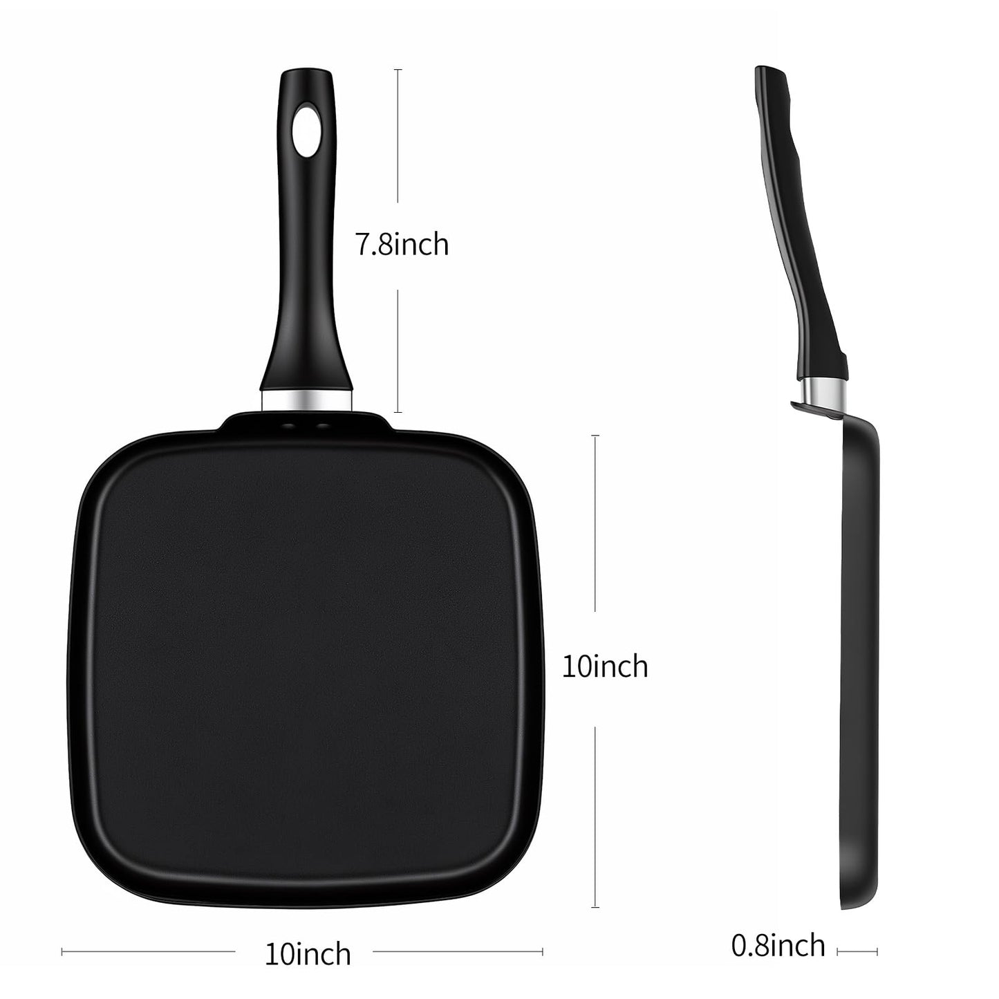 LECOOKING 10 Inch Square Griddle Pan, Nonstick Grill Pan for Cooking Eggs, Omelettes, and More, Griddle Cookware, PFOA Free