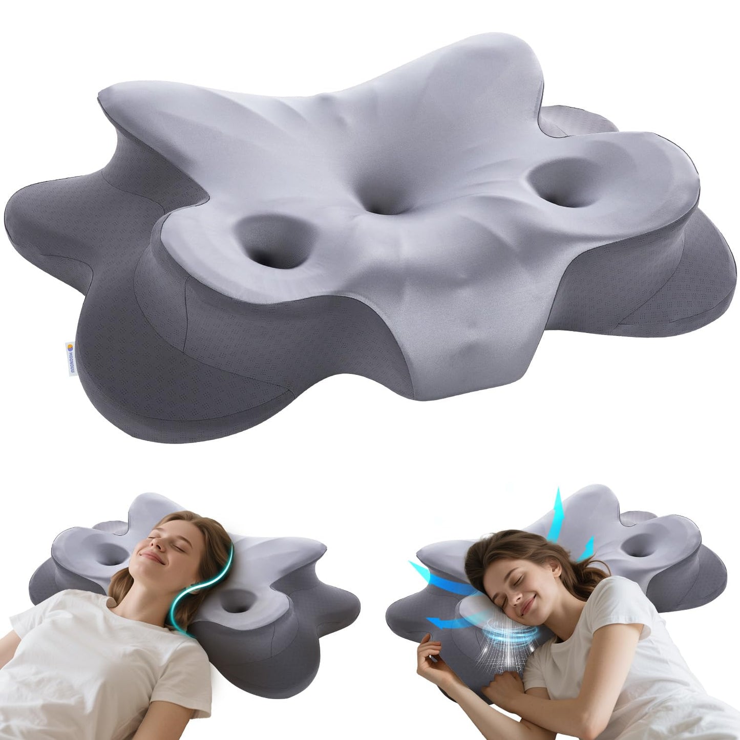 MOONOUU Piercing Pillow for Side Sleepers, Memory Foam Ear Hole Pillow for Ear Pain Relief & CNH, Cervical Neck Support Pillow, Ergonomic Butterfly Design with Cooling Cover