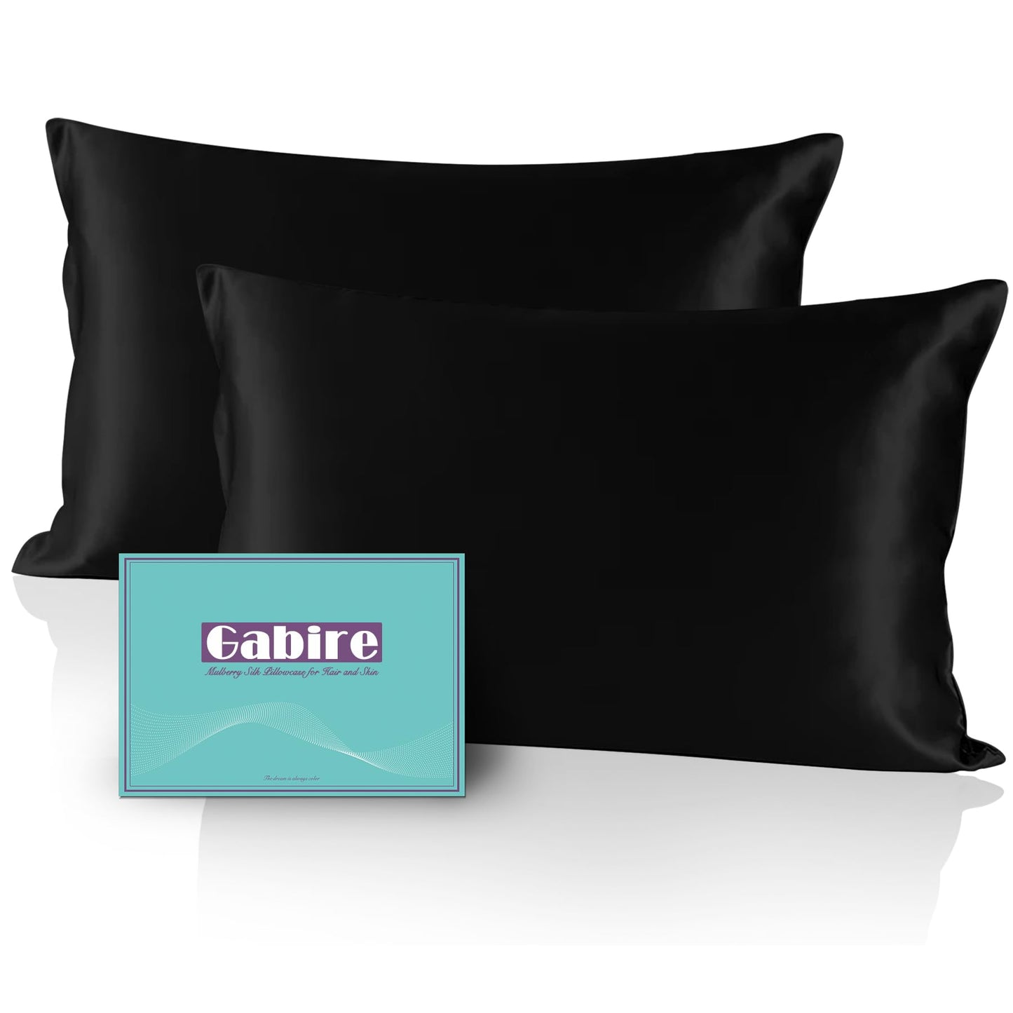 Gabire Mulberry Silk Pillowcases Set of 2, Both Sides Real Silk Pillow Covers for Hair and Skin Prevent Acne Pillowcase Organic Silk Pillowcase 2 Pack with Hidden Zipper, Black, King (20"×36")
