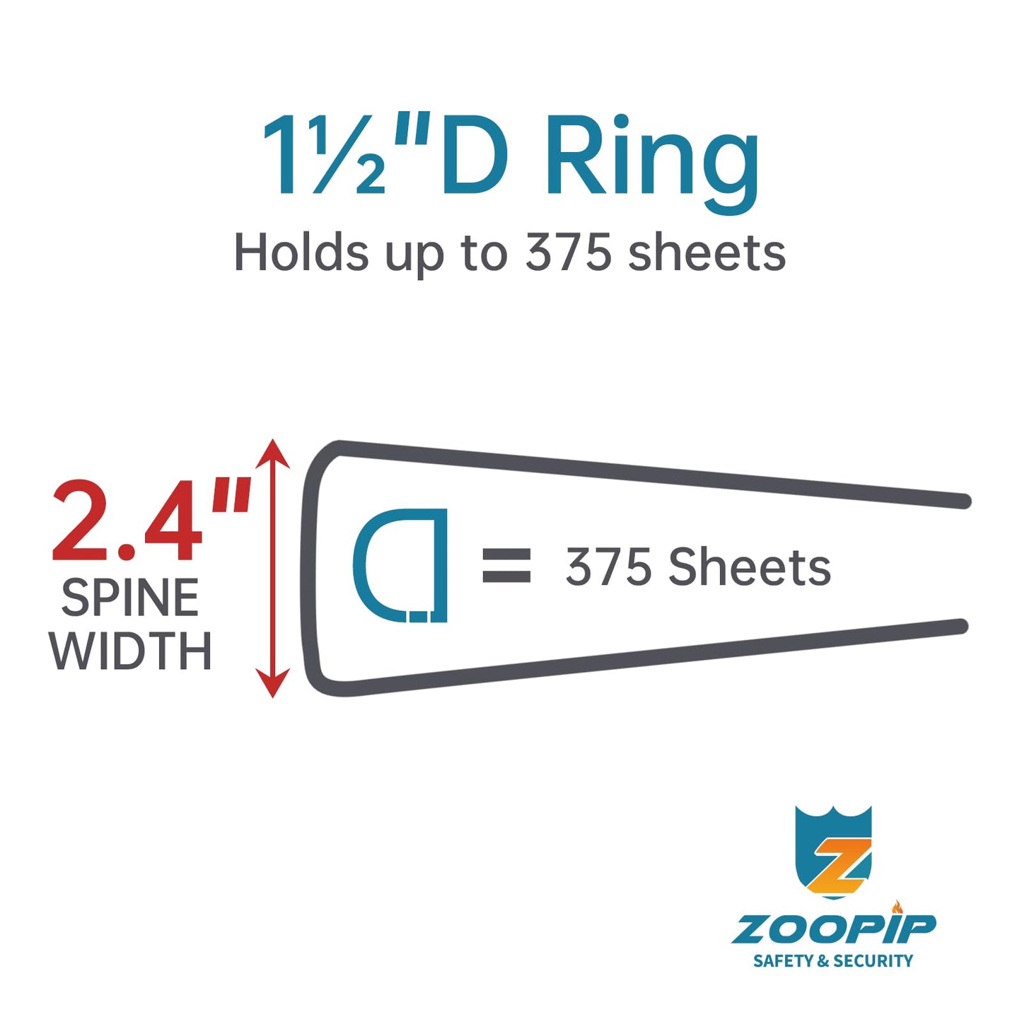 ZOOPIP Fireproof 3 Ring Binder with Zipper, 1.5 Inch D Rings Hold up 375 Sheets of 8.5" x 11" (A4), Compatible with Clear Page Protectors, Built-in net and Pen Holder (2 Pcs, Black, 1.5")