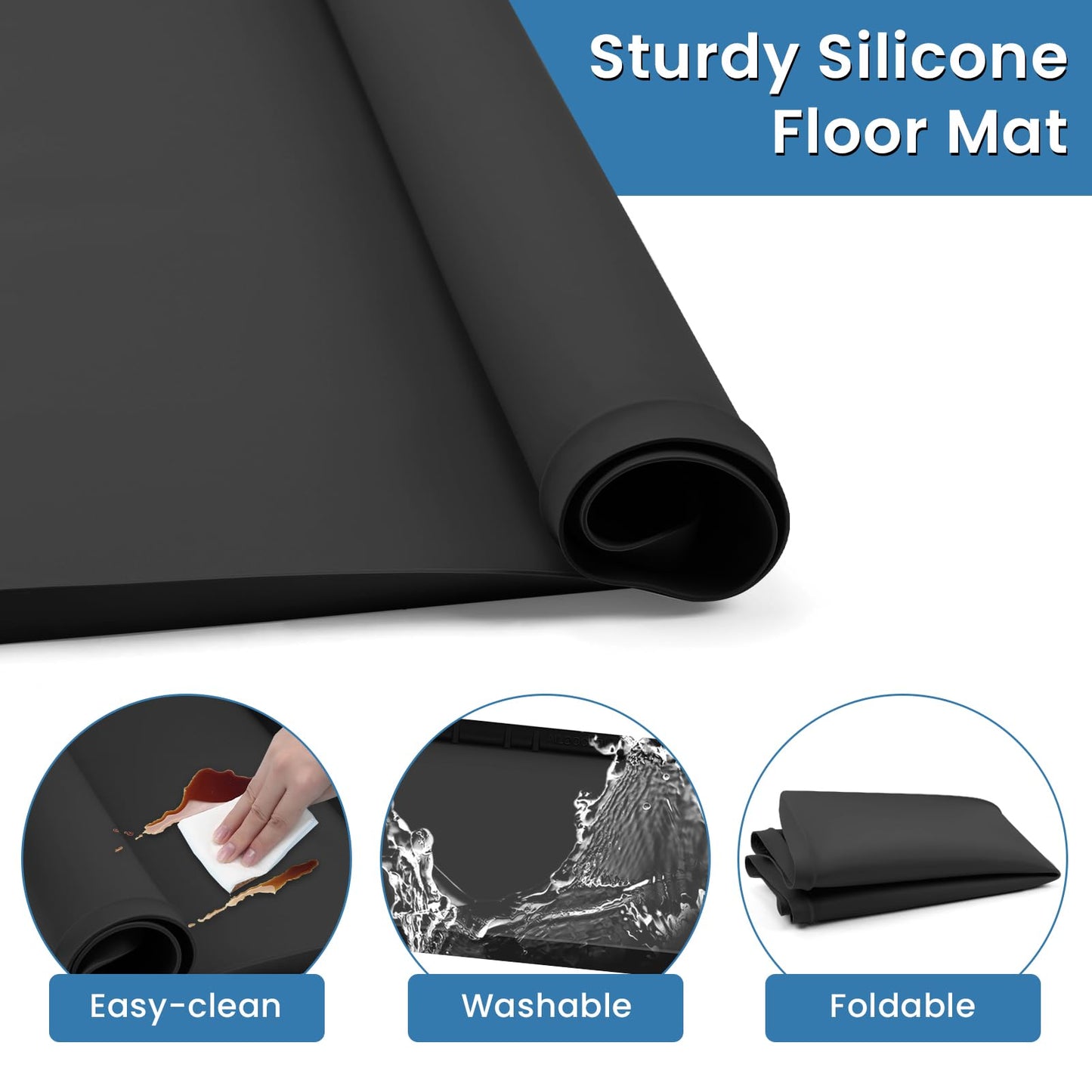 Large Thickened Washing Machine Mat 30" x 28" Silicone Under Washer and Dryer Drain Pan Drip Tray Floor Protector Non-Slip Flexible Soft Mat Waterproof Raised Edge 0.98'' Black
