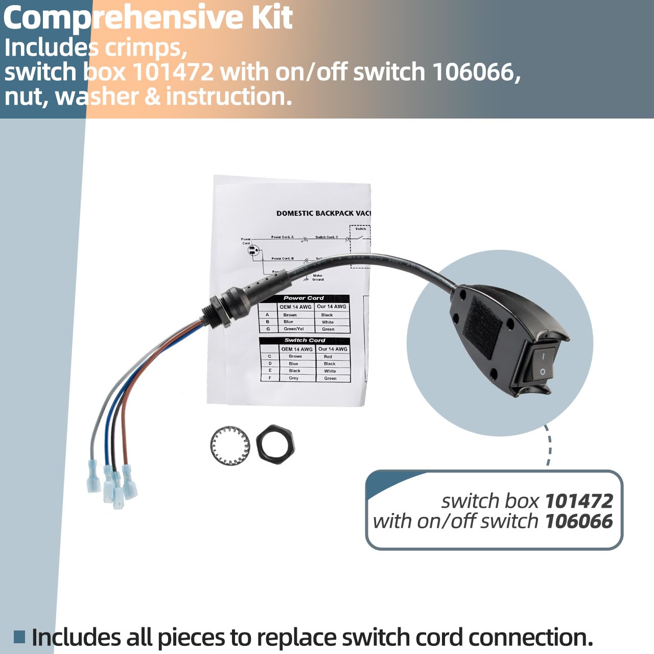 101610 Switch Cord Compatible with Pro Team Backpack Vacuum Parts - Vac Accessories Replacement Compatible with Pro Team Cylindrical Backpack Vacuum Cleaner 120V Switch Cord Assembly