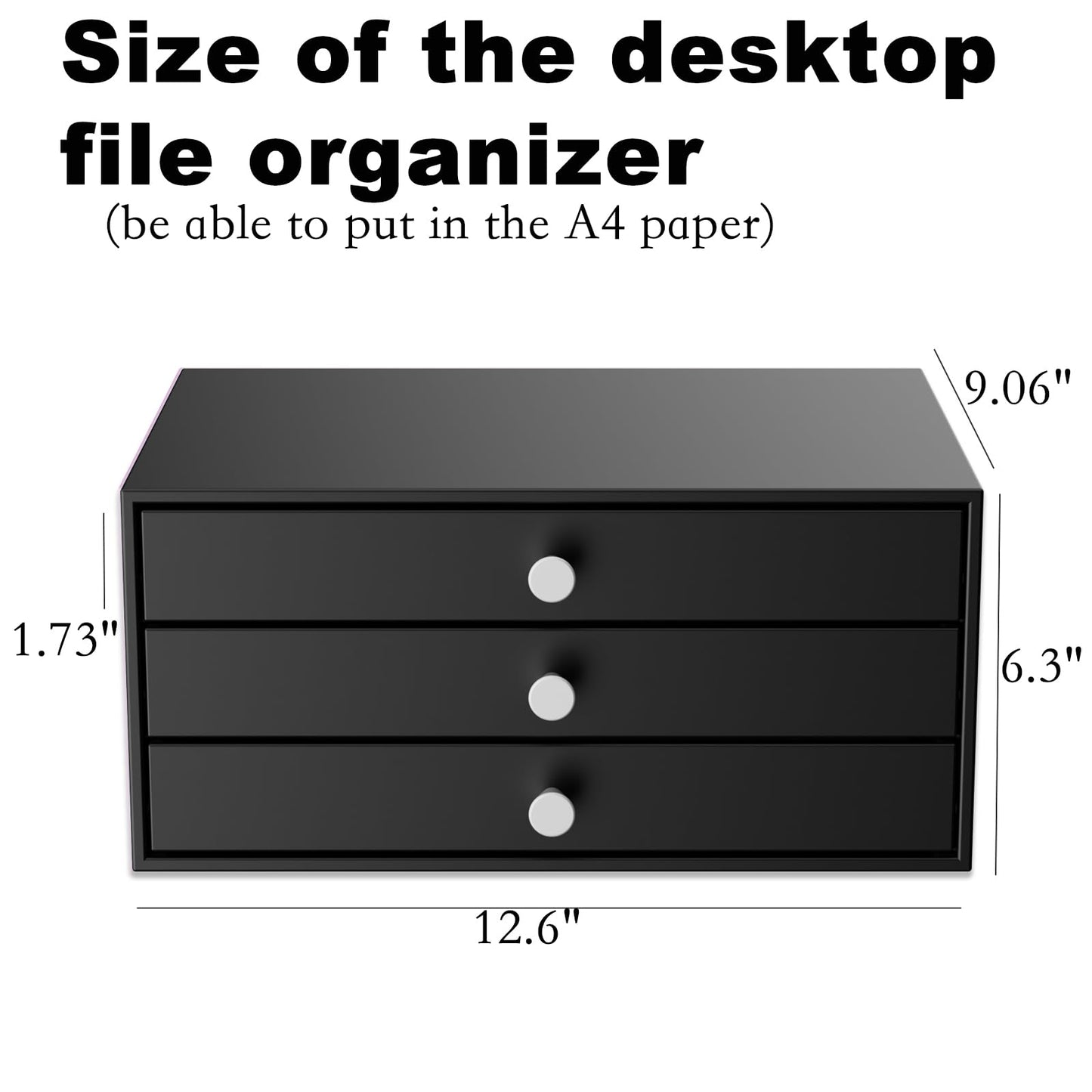 Svartur Metal Desk Top Drawers, Small Table Organizer with 3-Drawer Storage Organizer for A4 File, Desk File Storage Organization for Office, Home, No Assembly Required, Black