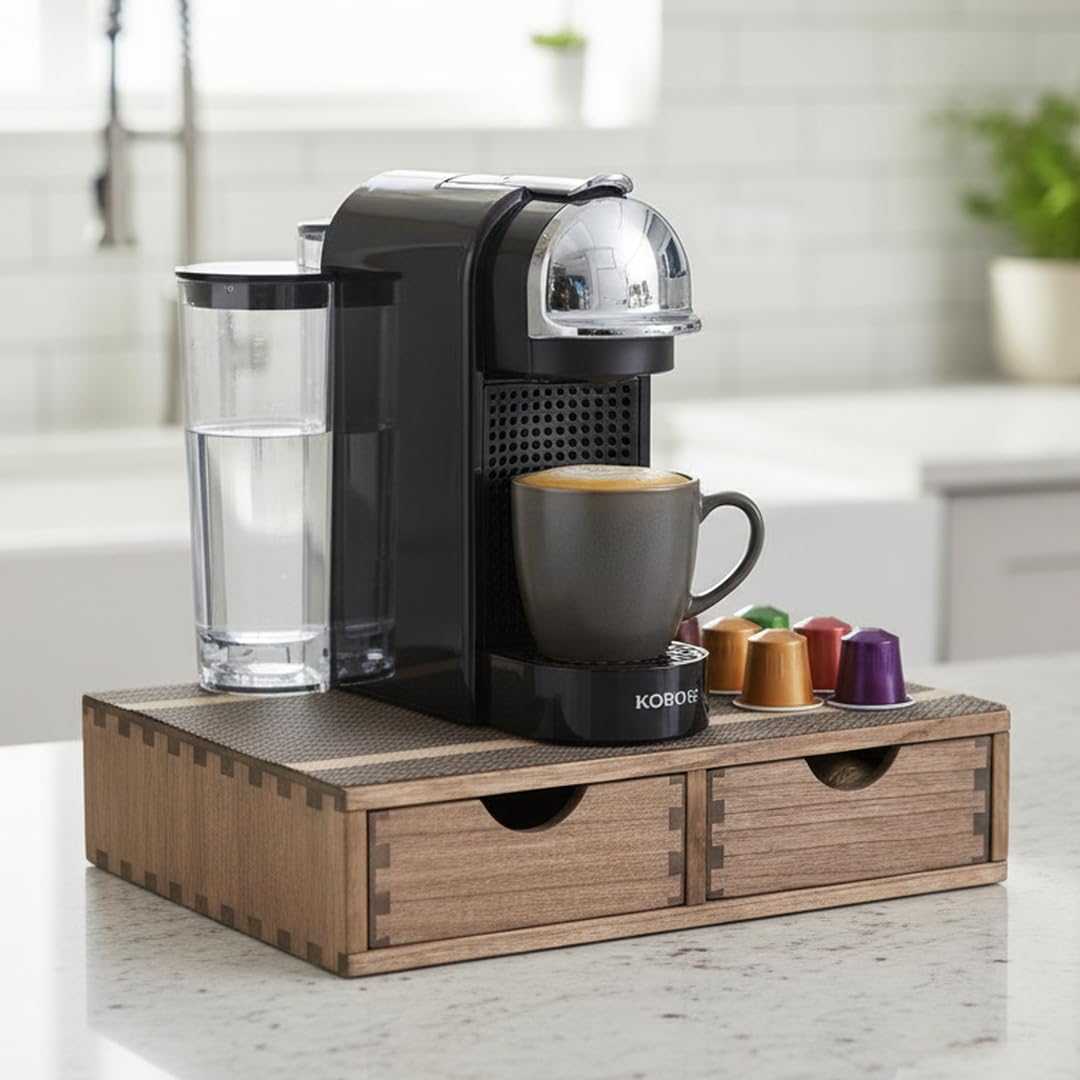 DDYURI Coffee Pods Storage Drawer Holder for Capsules - Multi Functional Desk Organizer Drawers For K cups Coffee Maker Brew - Kitchen Mini Wooden Box Chest Sideboard Counter Organization CF1D2C Dark