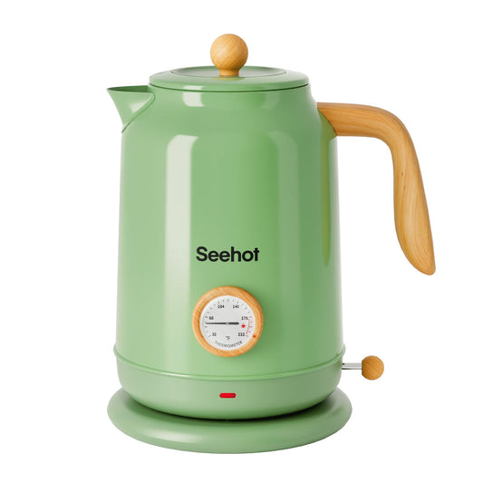 Seehot® 1.7L (57.oz) Electric Kettle with Thermometer, 1200W Large Electric Tea kettle with 304 Stainless Steel,Auto shut off,Hot water kettle Electric for Home,Office,Kitchens-Green