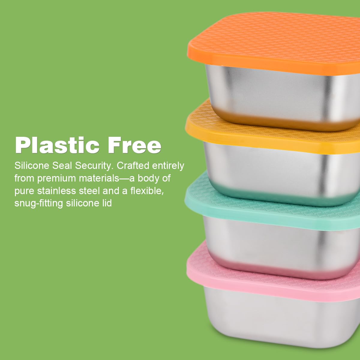 JUSTASHOW 4 Pack Sandwich Containers: 30oz Stainless Steel Lunch Box with Silicone Lids, Meal Prep Container Reusable Metal Sandwiches Food Storage for Kitchen & Office Salad Snacks Fruits