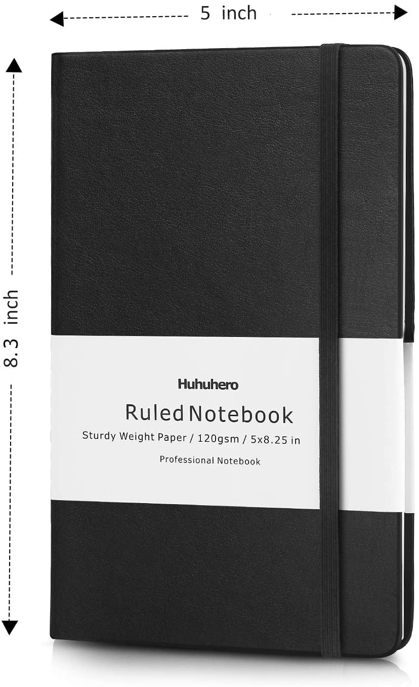 Huhuhero 10 Pack Lined Journal Notebook, A5 College Ruled Writing Journals, Hardcover Journaling Notebooks for Work Note Taking School Office Home, 5"×8.25" (10, Black)