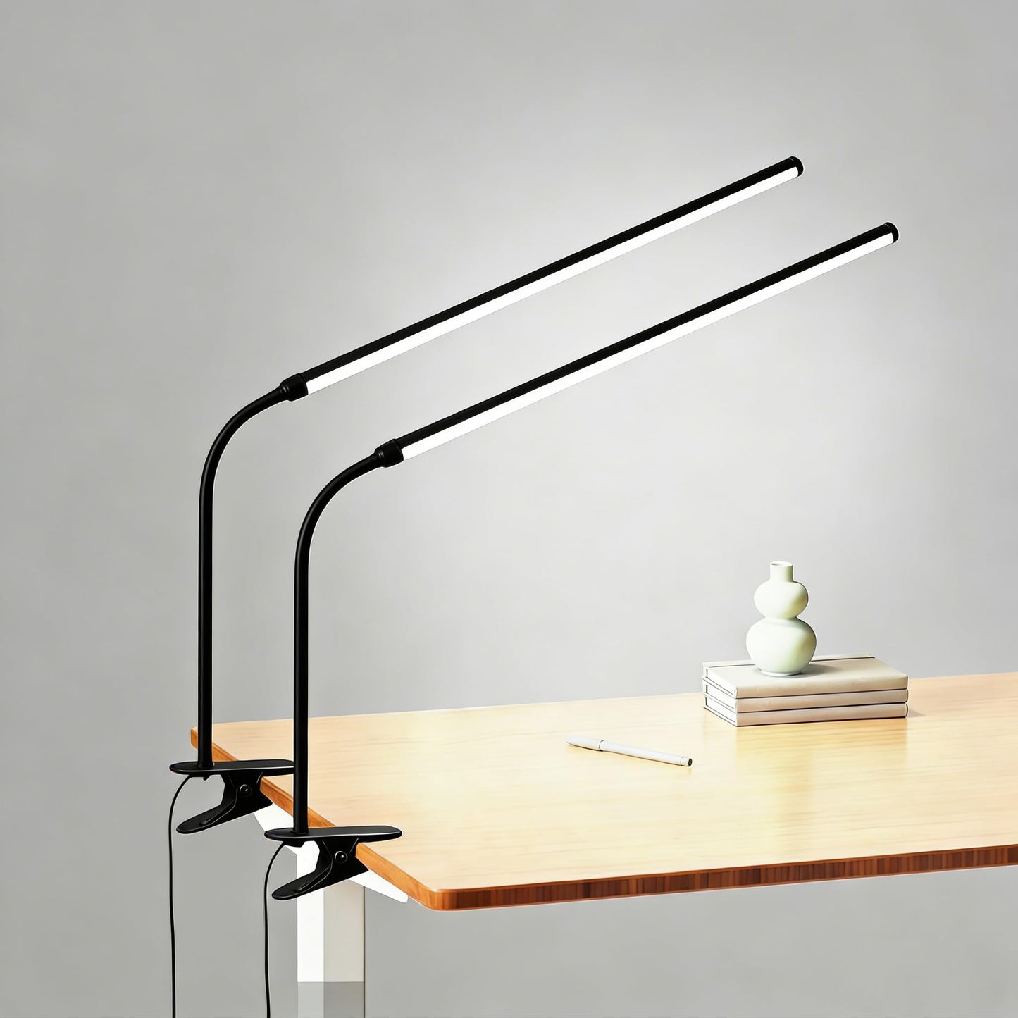 Buroraix 2 Pack LED Desk Lamp with Clamp, Dimmable Clip on Light for College Dorm Room, Eye-Friendly Reading Study Lamp for Students, Flexible Gooseneck Bedside Light, Home Office Desk Lights Bedroom