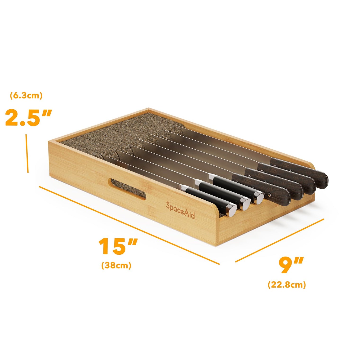 SpaceAid Knife Drawer Organizer 9 inches Wide Bamboo Insert Dock, Kitchen Steak Knives Holder Organizers Block for Drawer in Storage Organization (Medium, Natural)