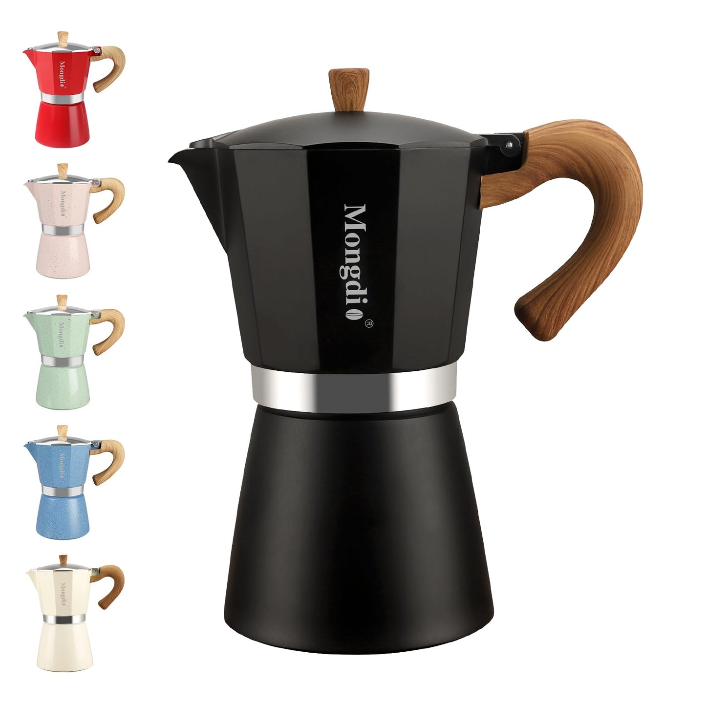 Mongdio Stovetop Espresso Maker Moka Pot, Cuban Coffee Maker Stove top coffee maker Moka Italian Espresso Greca Coffee Maker Brewer Percolator, 6 Espresso Cups, 10 oz - Black