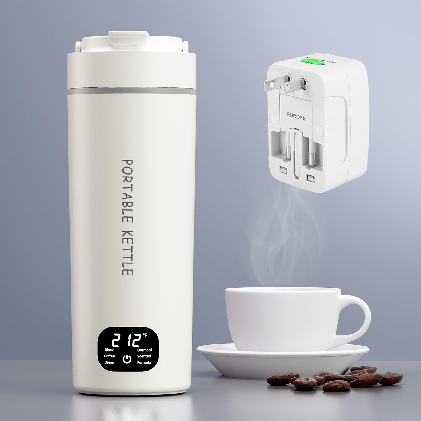 HOWDIANQY Dual Voltage Portable Electric Kettle Travel Hot Water for Tea, Coffee, 6 Temperature Controls and LCD Display, 316 Stainless Steel and 450ml, Auto Shut Off & Boil Dry Protection