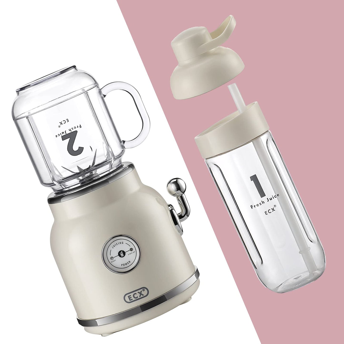 Smoothie Blender, Homeleader Portable Personal Blender with 6 Sharp Blades for Shakes and Smoothies, 21oz Travel Cup and Lids, Pink