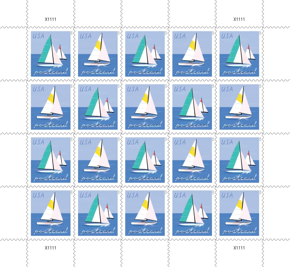 Sailboats 2023 Postcard Rate (2 Sheets of 20) Non-denominated Mail-Use Postage Stamps