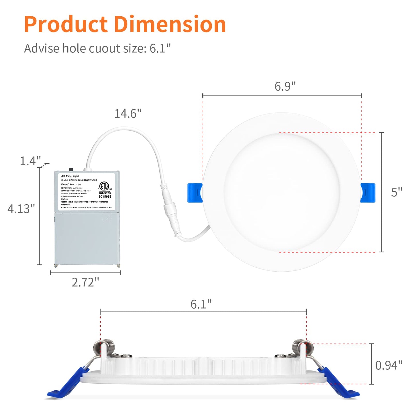 Meconard 6 Pack 6 Inch 5CCT LED Recessed Lighting with Night Light, 2700K/3000K/3500K/4000K/5000K Selectable Ultra-Thin LED Recessed Ceiling Lights, 12W=110W, 1050LM, Dimmable Canless Wafer Downlight