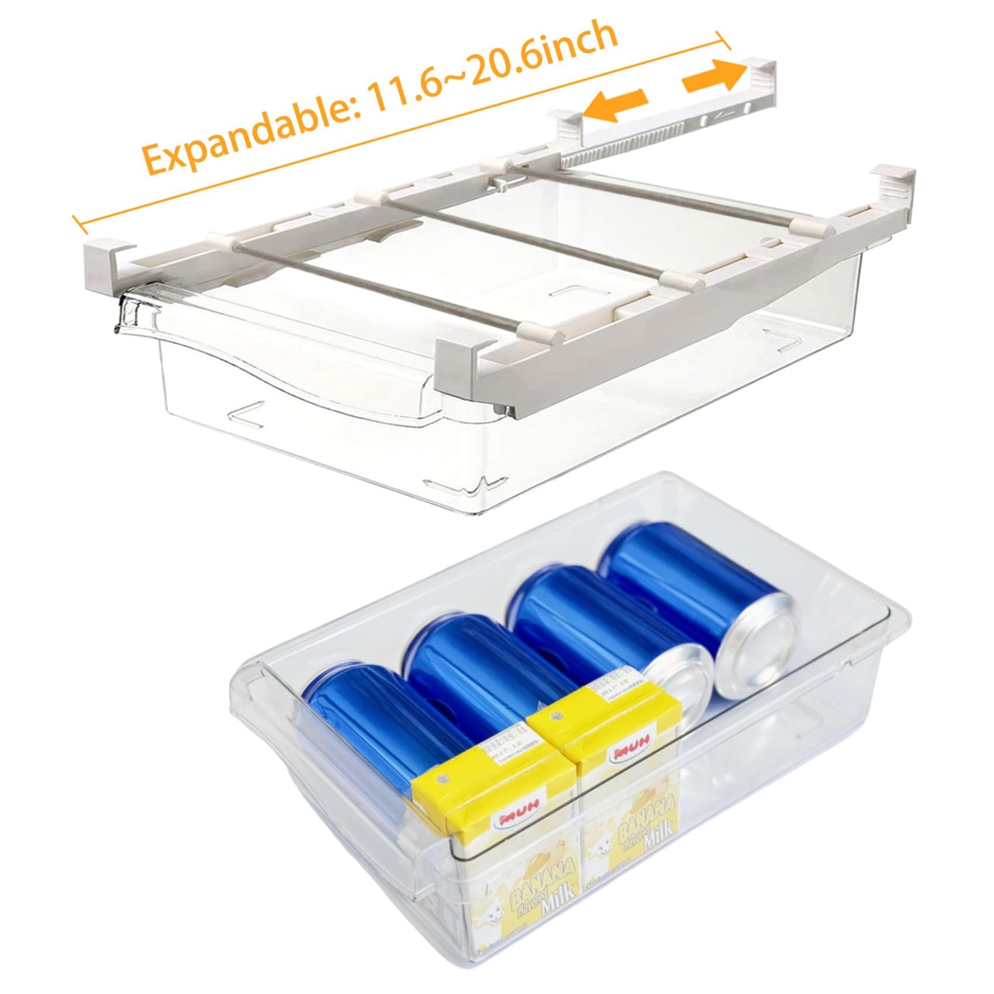 URALFA 2 Pack Fridge Drawer Organizer Egg Holder For Refrigerator Pull Out, Refrigerator Drawers for Fruit and Vegetable, Transparent Organization and Storage Box Fit for Fridge Shelf