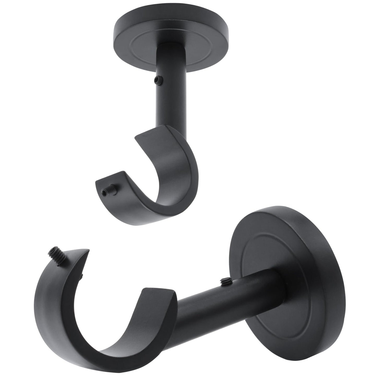 Heavy Duty Curtain Rod Brackets for Wall & Ceiling Installation, 2 Pack Ceiling Mount Curtain Holders, Hardware Bracket Set for 1 Inch Rods, Black Finish
