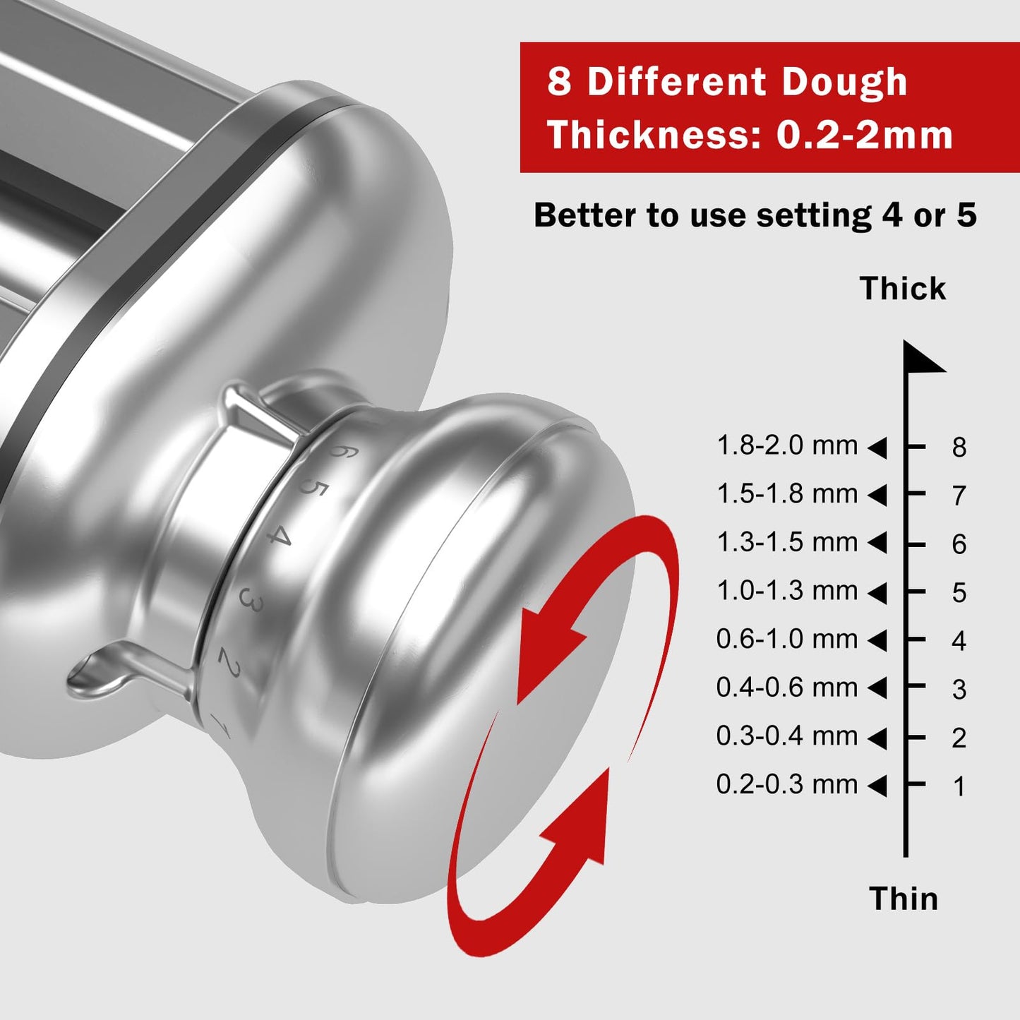 Pasta Roller for All KitchenAid Stand Mixer, Electric Dough Roller with 8 Different Thickness Adjustments, Stainless Steel Pasta Paker Attachment Kitchen Aid Accessories and Attachments