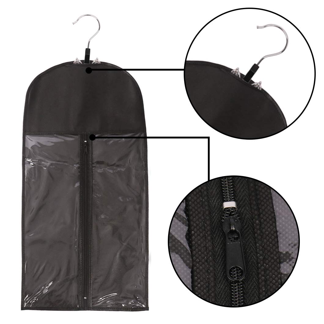 10 Pack Hair Extension Storage Bag Hair Extension Hanger Strong Holder Dust-proof Portable Suit with Transparent Zip Up Closure- Lightweight, Waterproof and Portable (Black)