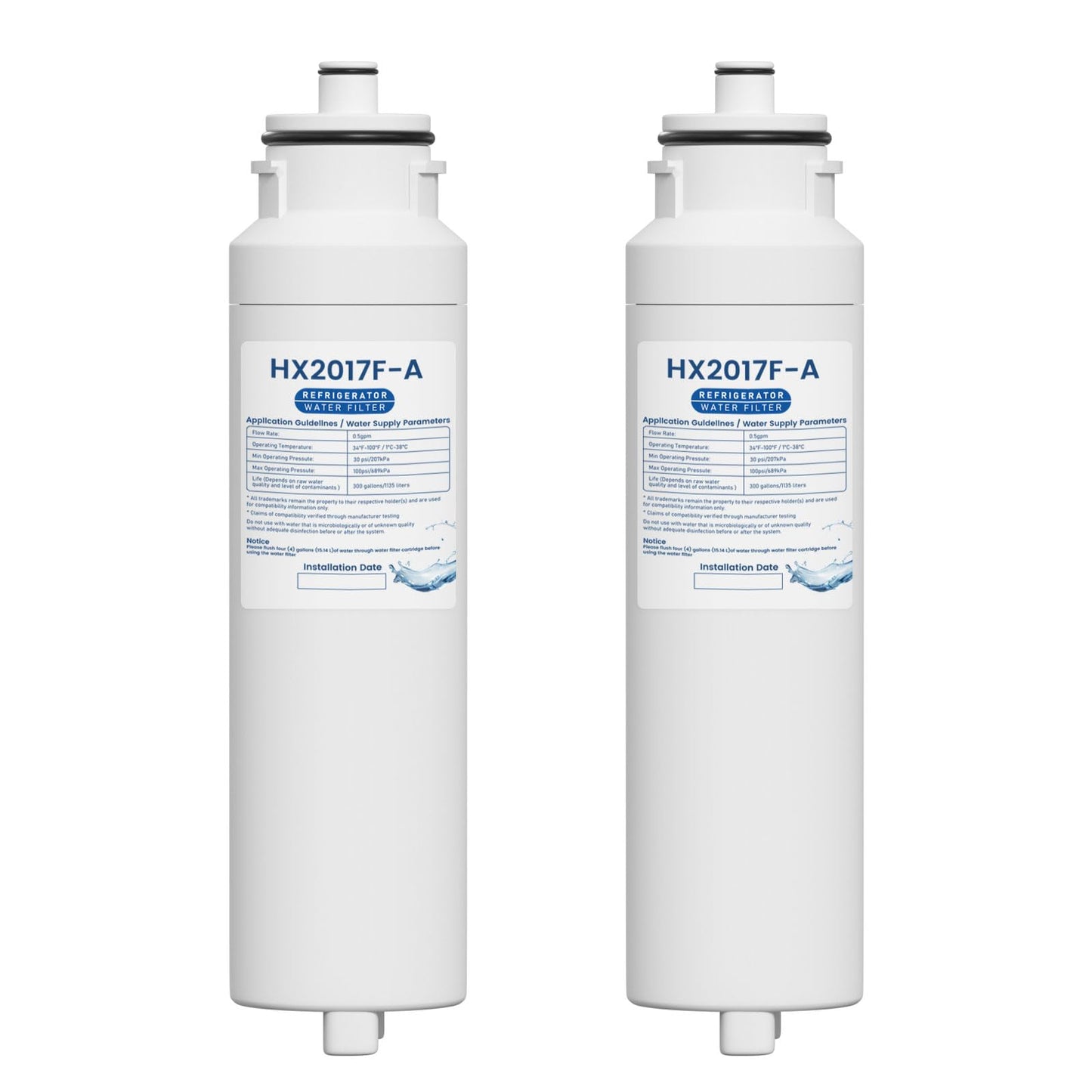 HX2017FR-A Water Filter Cartridge Compatible with Hisense HRF266N6CSE1, HRF266N6CSE, HRF209N6CSE, HRF254N6TSE, HRF254N6DSE Twist-In Models, 2 Pack