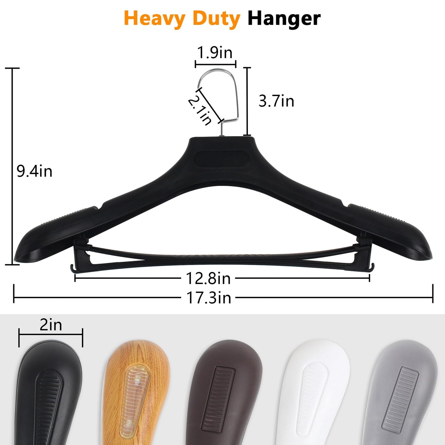 Plastic Extra Wide Suit Hangers, Pack of 15, Width: 17.7",Notched Shoulders & Metal Hooks, Black