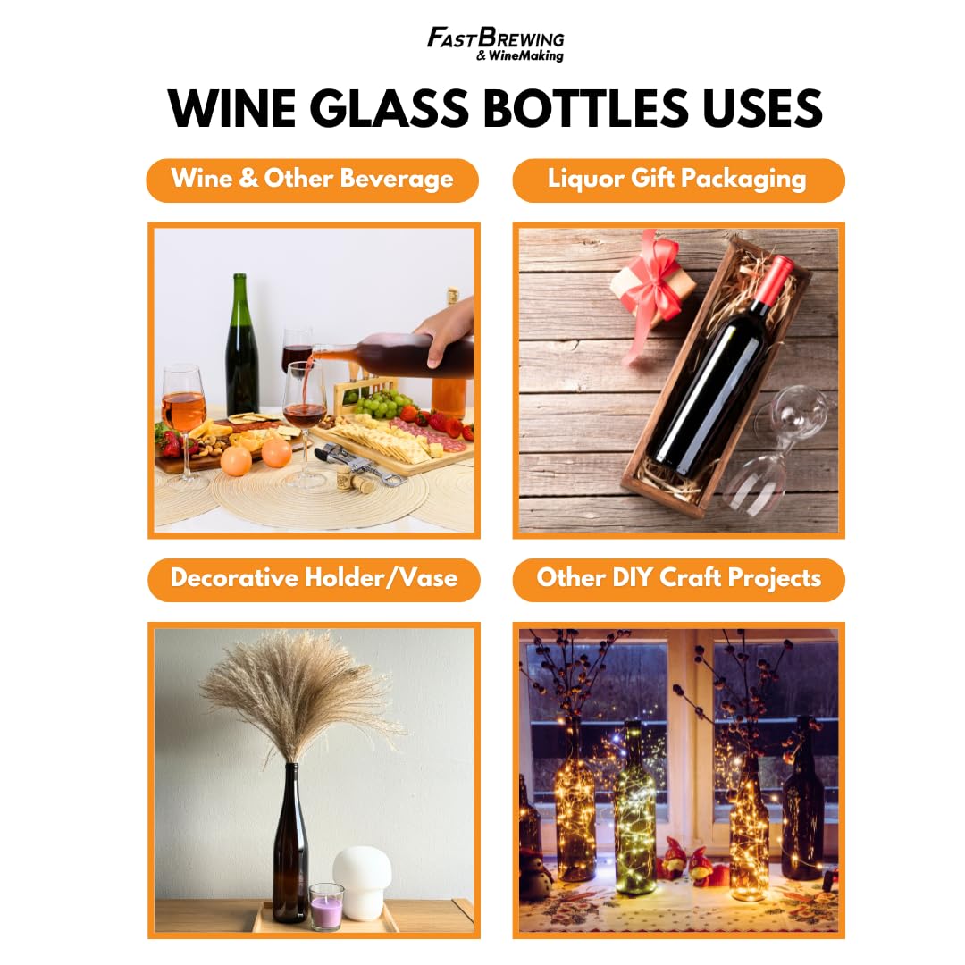 FastRack Clear Wine Bottles 750 ml (Pack of 12) w/No.8 Natural Corks & Matte Black Shrink Sleeves | W5 Bordeaux Empty Liquor Bottles | Flint Flat-Bottomed Cork Top Clear Glass Bottle for Wine Making