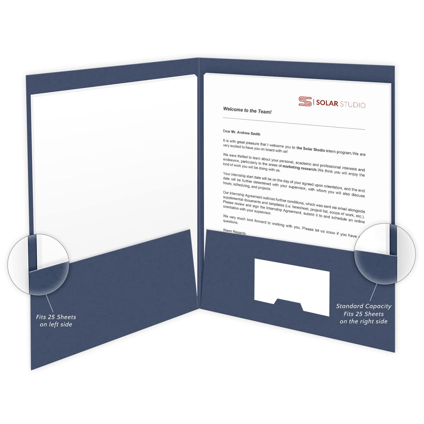The Gallery Collection, 25 Count, Blue, Welcome Pocket Folders, Gold Foil Stamped, for HR Professionals (9 x 12)
