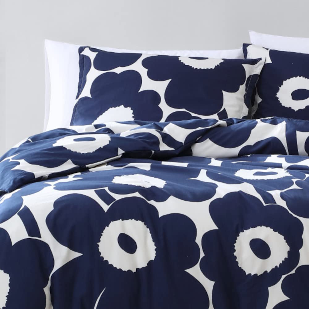 MARIMEKKO - King Duvet Cover Set, Cotton Bedding with Matching Shams & Botton Closure, All Season Home Decor (Unikko Indigo, King)