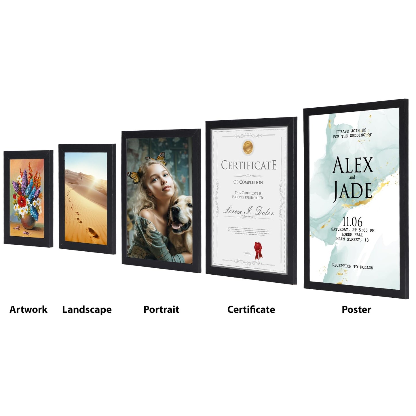 HORLIMER 8.5 x 11 Picture Frame Set of 15, Black Photo Frames 8.5 by 11 for Certificate Diploma Document, Wall Hanging or Tabletop Display
