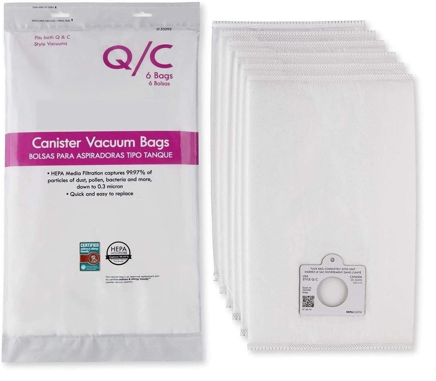 BC4002 BC2005 BC3002 BC3005 BC3006 BC3060 BC4040 81214 81414 Kenmore Compatible Bag + Filter Kit. 6 QC 53292 HEPA Canister Vacuum Bags, 1 CF1 81002 Chamber Filter, 1 EF2 K3040 86880, 200 400 Series