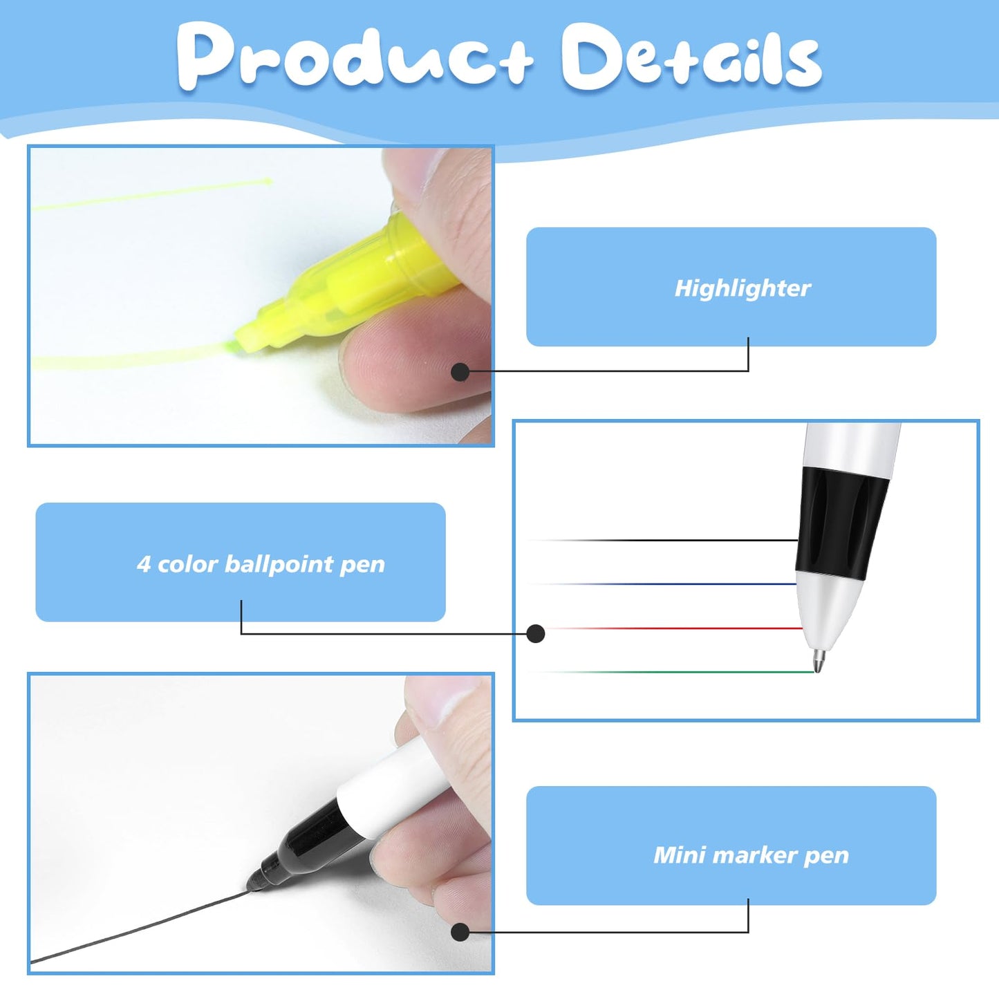 Dcocdeely 50 Sets Nurse Pen Set for Badge, Include Retractable Shuttle Pens, Marker Pen, Mini Tip Highlighter, Keychain Clips Already Assembled Nurse Pen Pack Set Gift for Nurse (50)