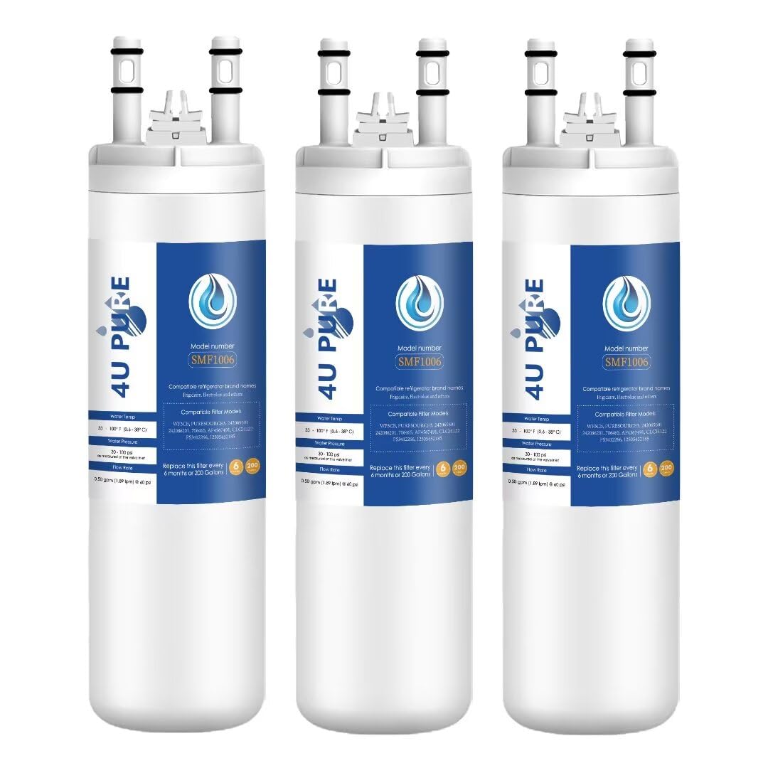 WF3CB Refrigerator Water Filter, Replacement for Pure Source 3, 706465, 242086201, 242086203, 242294501, 242069601, AP4567491, WF425, 3 Pack (Height 9 inches)