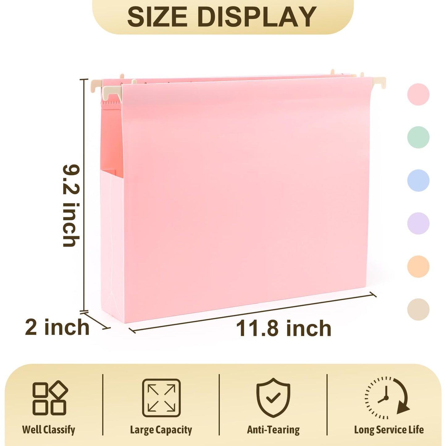 Extra Capacity Plastic Hanging File Folders Letter Size,18 Pack 2 Inch Capacity Hanging File folders with Tabs,Heavy Duty for Filing Cabinet,Home and Office File,Pastel Colors