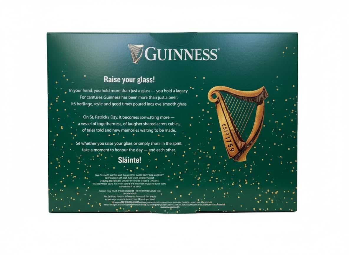 Guinness Gravity Pint Glasses 2 Pack Gift Set | 20oz Official Beer Glasses | Green Ireland Packaging | Embossed Harp Design | Ideal Gift for Beer Lovers & Home Bar