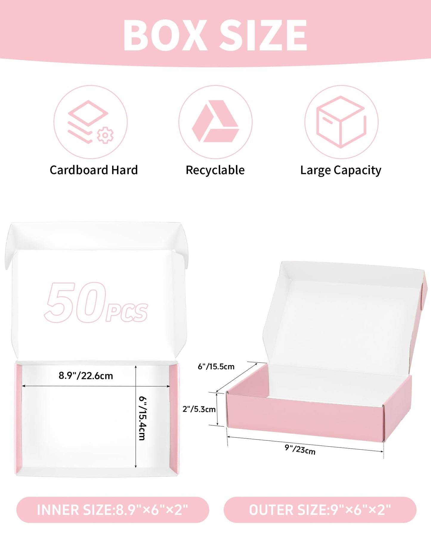 TryDrem Shipping Boxes 9x6x2 Inch, Set of 45, Cute Pink Corrugated Cardboard Boxes, Mailer Packaging Boxes for Small Business Gift Literature Shipping