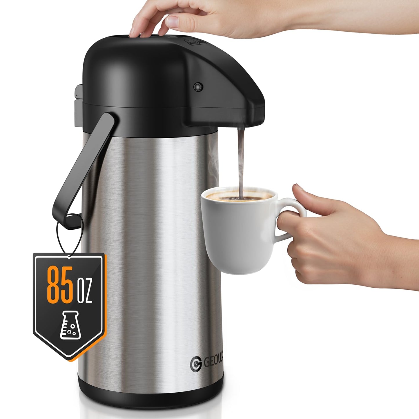 Airpot Coffee Carafe for Keeping Hot - 85 OZ / 2.5L Large Coffee Dispenser with Pump - Insulated Stainless Steel Thermos Urn for Hot Drinks Water Tea Chocolate - Thermal Beverage Dispenser for Parties