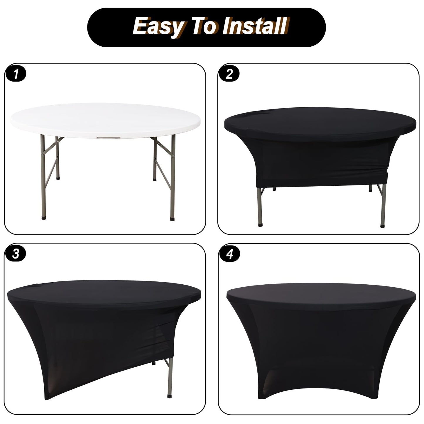 Fixwal 4 Pack 60 Inch Round Tablecloth, Fitted Spandex Round Table Cloths - Washable Black Stretchable Table Cover, Elastic Fabric for Wedding, Party, Restaurant, Christmas, Thanksgiving