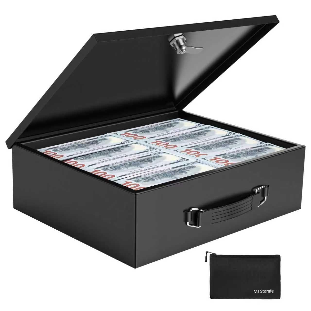 Fireproof Document Box with Key Lock & Fireproof Money Bag, Large Safe Storage Box for Valuables,Fire Resistance Security Chest, Fireproof Box for Documents,Passport, Cash 13.2''x 11''x4.1", Black